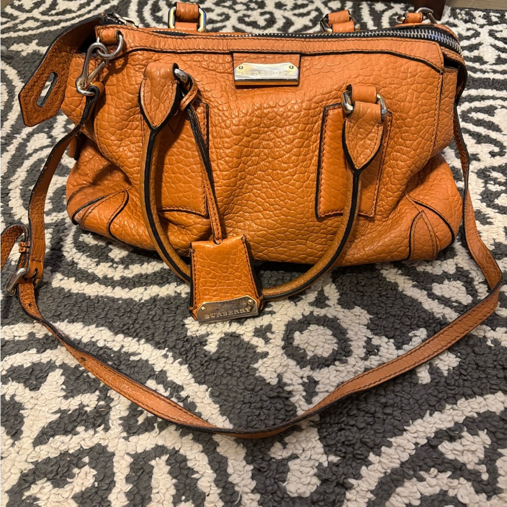 Burberry Deep Orange Leather Satchel.